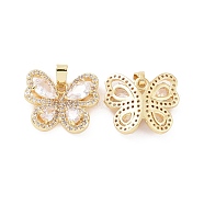 Brass Micro Pave Cubic Zirconia Pendants, Real 18K Gold Plated, Butterfly Charms, Clear, 14x16.5x5mm, Hole: 4.5x2.5mm(KK-E068-VC403)