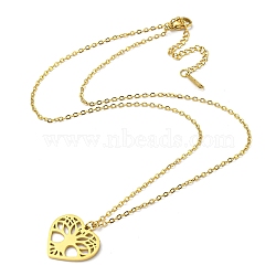 304 Stainless Steel Pendant Necklaces, Heart with Tree, Golden, 17.52 inch(44.5cm)(NJEW-Z025-02B)