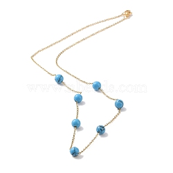 Synthetic Turquoise Beads Necklace, 304 Stainless Steel Cable Necklaces for Women, Real 24K Gold Plated, 17.72 inch(45cm)(BJEW-B078-02G)