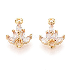 Brass Pave Clear Cubic Zirconia Connector Charms, Real 18K Gold Plated, Long-Lasting Plated, Nickel Free, Flower, 13.1x10.2x3mm, Hole: 1.2mm(X-KK-T078-03G-03)