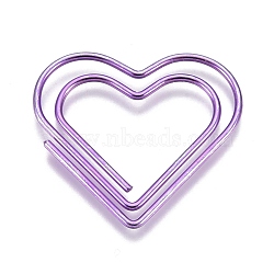 Heart Shape Iron Paper Clips, Cute Paper Clips, Funny Bookmark Marking Clips, Purple, 23x25x1mm(TOOL-I006-05O)