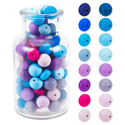 112Pcs 16 Style Food Grade Eco-Friendly Silicone Beads, Chewing Beads For Teethers, DIY Nursing Necklaces Making, Rondelle & Round, Mixed Color, 14~15x8~15mm, Hole: 2~3mm, 7pcs/style(SIL-GO0001-01)