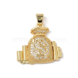 Micro Pave Clear Cubic Zirconia Pendants, Money Bag with Dollar Sign Charms, Lead Free & Cadmium Free, Long-Lasting Plated, Rack Plating, Real 18K Gold Plated, 22x24x5mm, Hole: 6x4mm(KK-L253-13G-04)