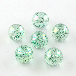 Round AB Color Transparent Acrylic Beads, with Colorful Glitter Powder, Pale Green, 10mm, Hole: 2mm, about 857pcs/500g(TACR-D005-10mm-05)