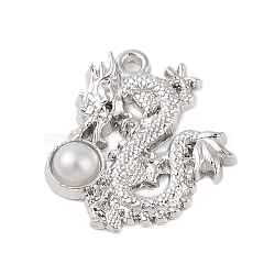 Rack Plating Alloy with ABS Imitation Pearl Pendants, Dragon
, Platinum, 25x24x4.5mm, Hole: 2mm(FIND-B037-10P)