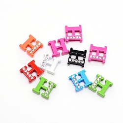 Rhinestone Slide Letter Charms, Alloy Intial Letter Beads, Spray Painted, Letter.H, H: 11.5x12.5x4.5mm, Hole: 1.5x8mm(RB-TAC0002-01H)