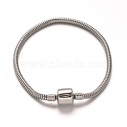 304 Stainless Steel European Style Round Snake Chains Bracelet Making, with European Clasps, Stainless Steel Color, 190x3mm(MAK-L003-07)
