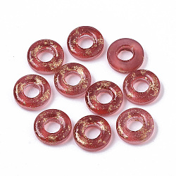 Transparent Spray Painted Glass European Beads, Large Hole Beads
, with Golden Foil, Donut, FireBrick, 11x3mm, Hole: 4mm(X-GLAA-N035-04B)