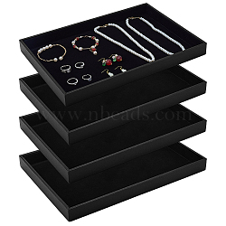 Wood Covered with PU Leather Jewelry Display Trays for Earrings Rings Bracelets Necklaces, Rectangle, Black, 24x35x2.85cm, inner diameter: 227x337mm(ODIS-WH0043-223)