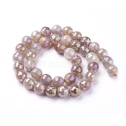 Electroplate Natural Sunstone Beads Strands, Faceted, Round, 10mm, Hole: 1.2mm; about 39pcs/strand, 15.15''~15.7inches(38.5~40cm)(G-P430-12-D)