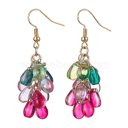 Glass Teardrop Dangle Earrings, Cluster Earrings, Colorful, 50mm(EJEW-TA00283)