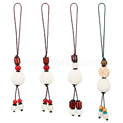 Olycraft 4Pcs 4 Style Lotus Mobile Straps, with Wood and Cinnabar/Natural Carnelian Beads, for Mobile Phone Pendant Men and Women, Mixed Color, 14.7~16cm, 1pc/style(AJEW-OC0004-11)