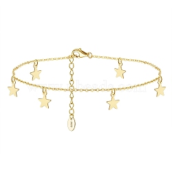 925 Sterling Silver Cable Chain Anklets with Star Charms for Women, with S925 Stamp, Real 14K Gold Plated, 8-1/4 inch(21cm)(AJEW-F162-011G)