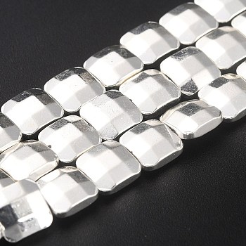 Non-magnetic Synthetic Hematite Beads Strands, Galvanic Plating(Color Retention for 1 Year), Rectangle, Faceted, Silver Plated, 8x8x3.5mm, Hole: 1mm, about 51pcs/strand, 16.14 inch(41cm)