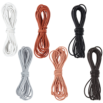 Elite 24 Yards 6 Colors Cowhide Leather Cord, Round, Mixed Color, 2mm, about 4 yards(3.65m)/color