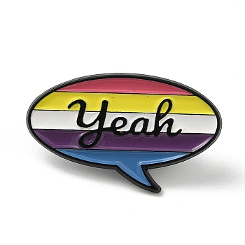 Word Yeah Creative Speech Bubble Enamel Pins, Black Alloy Brooch for Backpack Clothes, Colorful, 18.5x30.5x1.5mm