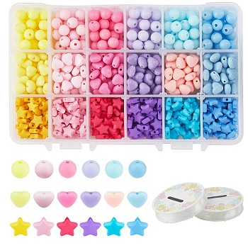 Nbeads DIY Opaque Children's Day Stretch Bead Bracelets Making Kits, Including Mixed Shapes Acrylic Beads and Elastic Crystal Thread, Mixed Color, Beads: 780pcs/set