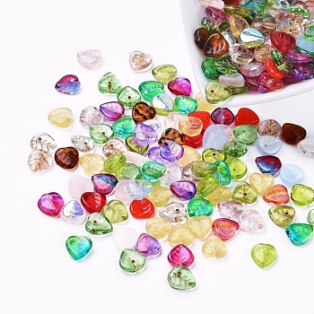 Czech Glass Beads, Electroplated/Dyed/Transparent, Leaf, Mixed Color, 9.5x8.5x3mm, Hole: 0.8mm, about 237~243pcs/bag