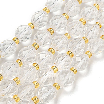 Natural Quartz Crystal Beads Strands, Faceted, Rock Crystal Oval, with Seed Beads Beads, 8~9x6~8mm, Hole: 1~1.2mm, about 17~19pcs/strand, 7.09~7.87 inch(18~20cm)