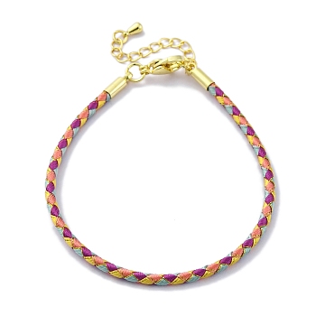 Polyester Cord Braided Bracelet Makings, with Stainless Steel Claw Lobster Clasps, Brass Findings, Long-Lasting Plated, Purple, 7-3/8 inch(18.8cm)