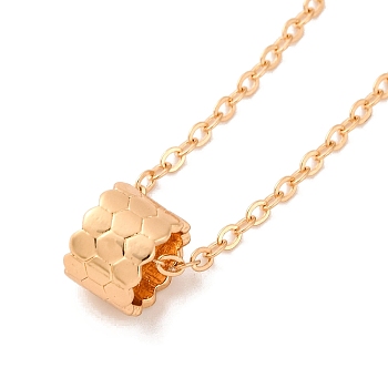 Brass Cable Chain Honeycomb Column Link Necklaces for Women, Light Gold, 16.38 inch(416mm), Pendant: 9.5x7mm