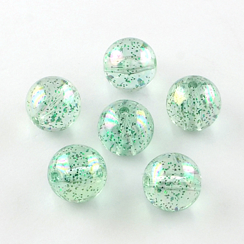 Round AB Color Transparent Acrylic Beads, with Colorful Glitter Powder, Pale Green, 10mm, Hole: 2mm, about 857pcs/500g