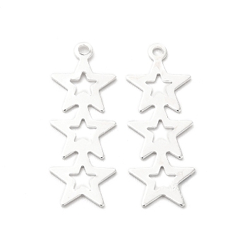 Brass Pendants, Cadmium Free & Lead Free, Star Charm, 925 Sterling Silver Plated, 24.5x9x0.6mm, Hole: 1.5mm