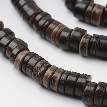 Dyed Natural Coconut Disc Bead Strands, Coffee, 9x2~6mm, Hole: 3mm, about 108pcs/strand, 15.7 inch