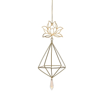 Quartz Crystal & Brass Pendant Decorations, with Iron Findings, Lotus Flower, Golden, 365mm, Pendants: 200x76mm