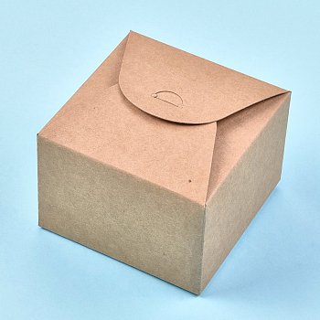 Foldable Kraft Paper Box, Gift Packing Box, Bakery Cake Cupcake Box Container, Square, BurlyWood, Unfold: 19x21x0.08cm, Finished Product: 10.5x10.5x5.5cm