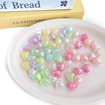 Opaque Acrylic European Beads, Large Hole Beads, Imitation Jelly, Faceted, Heart, Mixed Color, 13.8x16.8x11.3mm, Hole: 5mm