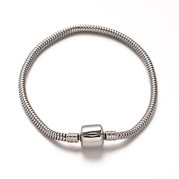 304 Stainless Steel European Style Round Snake Chains Bracelet Making, with European Clasps, Stainless Steel Color, 190x3mm