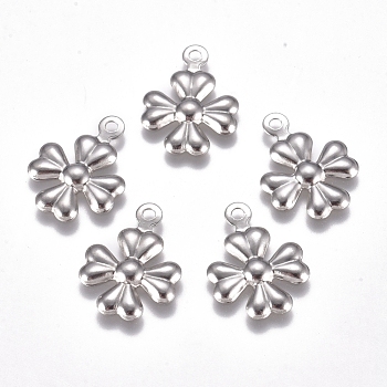 304 Stainless Steel Pendants, Clover, Stainless Steel Color, 14.5x11x1mm, Hole: 1.2mm