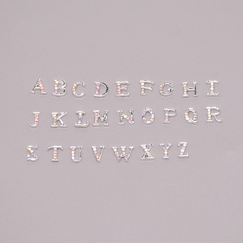 Letter A~Z Alloy Rhinestone Cabochons, for Nail Art Studs and Nail Art Decoartion Accessories, Silver, 5.5~6.5x4~8x1~2mm, 26pcs/set