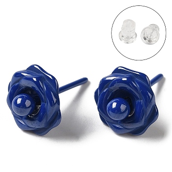 Hypoallergenic Bioceramics Zirconia Ceramic Stud Earrings, No Fading and Nickel Free, Camellia, Marine Blue, 9mm