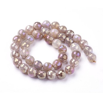 Electroplate Natural Sunstone Beads Strands, Faceted, Round, 10mm, Hole: 1.2mm, about 39pcs/strand, 15.15 inch~15.7  inch(38.5~40cm)
