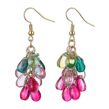 Glass Teardrop Dangle Earrings, Cluster Earrings, Colorful, 50mm