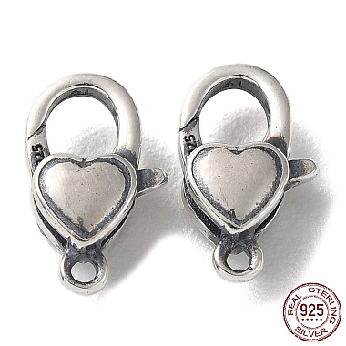 Antique Silver Heart Sterling Silver Lobster Claw Clasps