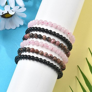 3piezas 3 conjunto de pulseras elásticas con cuentas redondas de estilo rodonita natural(PW23030761414)-2