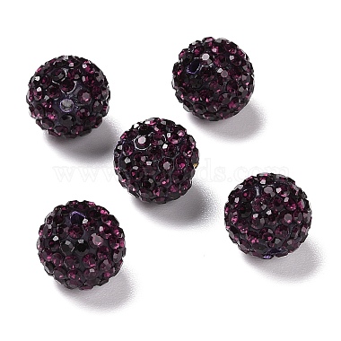 12mm Purple Round Polymer Clay+Glass Rhinestone Beads