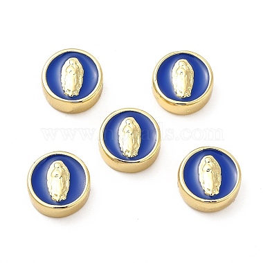 Real 18K Gold Plated Royal Blue Flat Round Brass+Enamel Beads