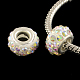 Polymer Clay Rhinestone European Large Hole Beads with Silver Color Plated Brass Cores(FPDL-R002-15)-1