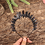 Natural Quartzl Crystal Hair Bands, with Alloy Crown Hair Bands, for Women Girls, Black, 350mm(PW-WG4C34A-02)
