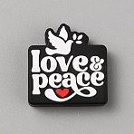 Independence Day Silicone Focal Beads, With Word Love Peace, Word, 27x26x8mm, Hole: 2mm(SIL-SZC0002-03B)