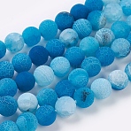 Natural Crackle Agate Beads Strands, Dyed, Round, Grade A, Cornflower Blue, 10mm, Hole: 1mm, about 38~39pcs/strand, 14~14.5 inch(G-G055-10mm-2)