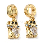 Brass Pave Clear Cubic Zirconia European Dangle Charms, Large Hole Pendants, Real 16K Gold Plated, Dog, 22mm, Hole: 5mm(KK-L257-24G-02)