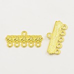 Tibetan Style Alloy Rectangle Links, 5-Strand Reducer Connector, Lead Free and Cadmium Free, Golden, 12mm wide, 25mm long, hole: 1.5mm(K08QY011)