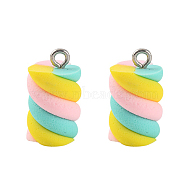 Handmade Polymer Clay Charms, with Platinum Tone Iron Findings, Marshmallow, Colorful, 17~19x9~10x9~10mm, Hole: 2mm(CLAY-T016-83B)