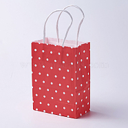 kraft Paper Bags, with Handles, Gift Bags, Shopping Bags, Rectangle, Polka Dot Pattern, Red, 33x26x12cm(CARB-E002-L-R04)