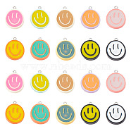 40Pcs 10 Colors Opaque Resin Enamel Pendants, Smiling Face Print Flat Round Charms with Platinum Plated Iron Loops, Mixed Color, 27~28x23x3.5~4.5mm, Hole: 2mm, 4pcs/color(RESI-GO0001-03)